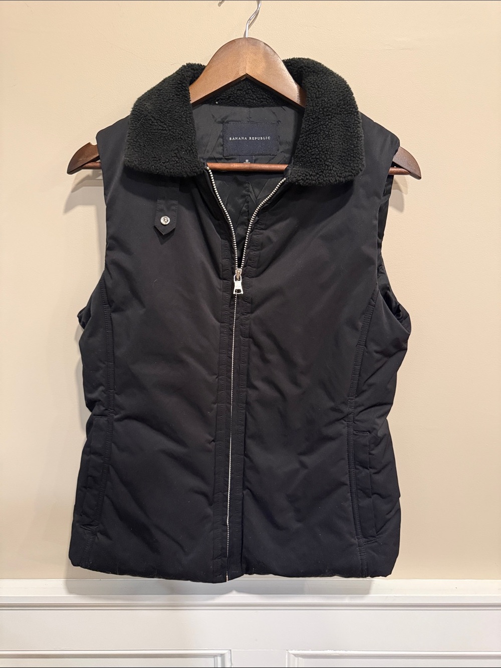 Banana Republic Black Sherpa-Lined Puffer Vest
